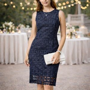 WHBM Navy Lace Sheath Dress Sleeveless Cocktail Scalloped Hem NWT